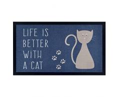 Hanse Home Felpudo para Interior y Exterior, Antideslizante, Varios diseños, 45 x 75 cm, Color: Life is Better Cat Azul