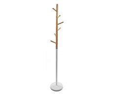 Versa Holstebro Perchero de Pie de Estilo Minimalista, con 6 Ganchos o Colgadores para Ropa o Bolsos para el Recibidor, Medidas (Al x L x An) 180 x 28 x 28 cm, Metal y Madera, Color Blanco