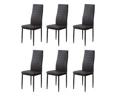 SHIITO | Pack de 6 Sillas de Comedor y Salón | Tapizada en Color Negro | Modelo Emily