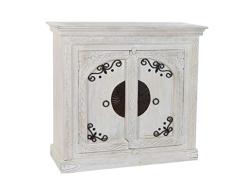 Comoda con 2 Puertas de Mango y Metal en Decape Blanco 105x44x100cm