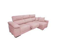 Shiito - Sofá de 3 Plazas con Chaise Longue a la Derecha y Arcón - 285 x 150 x 105 cm - Modelo María - Almacenaje Extra - Incluye 2 Puffs - Color Rosa