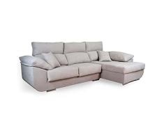 SHIITO - Sofá de 3 Plazas y Chaise Longue a la Derecha - 295 x 105/170 x 95 cm - Modelo Maseratti - con Asientos y Cabezales Reclinables - Color Crudo