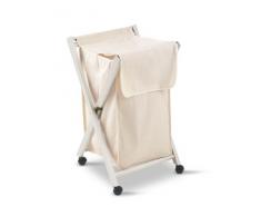 Arredamenti Italia 605 BANNY Cesto Colada En Madera Blanco, De Haya Maciza con Tela De Algodón