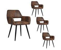 MEUBLE COSY Juego de 4 Sillas de Comedor Vintage Retro Sillón Tapizado en Gamuza con Reposabrazos Patas Metálicas para Cocina Salón, Cuero Metal, Marrón, 56x56x78cm, 4 Unidades
