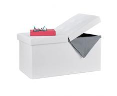 Relaxdays Baúl Almacenamiento, Banco Almacenaje, Puff Asiento, Otomana, Cuero Sintético, 39 x 75 x 37 cm, 1 Ud, Blanco