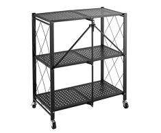 Maclean MC-897 - Estantería Plegable con Ruedas, 3 Niveles, Multifuncional, portátil, de Metal, Color Negro
