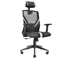 Mars Gaming MGC-ERGO Blanco, Silla Gaming Ergonómica, Malla Transpirable, Soporte Ajustable Cervical + Lumbar + Reposabrazos
