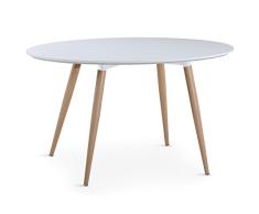 Menzzo Sisi Mesa Ovalada Scandinaves, Madera, Blanco, 130 x 80 x 75 cm