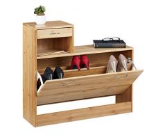 Relaxdays Zapatero con Cajón, hasta 8 Pares de Zapatos, Mueble recibidor, Bambú, 70 x 80 x 24 cm, Marrón