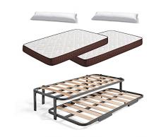 HOGAR24 ES Cama Nido Metálica Reforzada con 6 Patas + 2 Colchones Viscobrown + 2 Almohadas de Fibra Tacto Pluma, 105x200 cm
