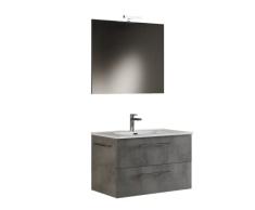 Mama Store 60-Mueble baño suspendido 60 cm Gris Cemento con Lavabo, Espejo y lámpara LED, 62 x 47 x 53 cm, Madera Aluminio, L. 62 X P. 47 X H. 53 CM
