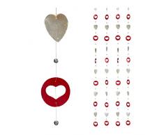 Relaxdays Cortinas con Conchas, Ventana, Puerta & Balcón, Divisorias, Tiras, 180 cm, 4 Uds, Corazón, Blanco-Rojo, nácar, Metal