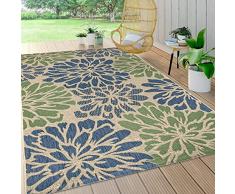 JONATHAN Y SMB110B-5 Zinnia Alfombra Exterior Interior Textura Tejido Floral Moderno Bohemia Costera, Fácil de Limpiar, Habitación, Cocina, Patio, Anti Derrame, 150 cm x 240 cm, Azul Marino y Verde