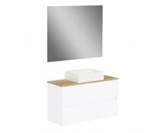 Baikal Conjunto de baño Natura. Mueble de Baño de Fondo Reducido, con Lavabo cerámico sobre Encimera. Mueble Suspendido. Mueble MONTADO. Dos Cajones con Espejo 100 cm Fondo de 39cm