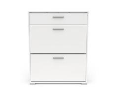 Demeyere Mueble Zapatero con 2 Puertas abatibles y 1 cajón – Paneles de Particules-Estilo Contemporáneo-para Entrada-80,8 x 24,4, Madera de ingeniería, Blanco, L 80,8 x P 24,4 x H 101,8 cm