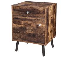 VASAGLE Mesita de Noche, Mesa Auxiliar con 1 Cajón y 1 Armario de Almacenamiento, con Patas de Madera de Pino, para Dormitorio, Salón, Oficina, Marrón Rústico LET073B01