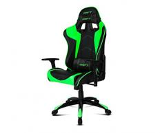 DRIFT GAMING DR300 -DR300G- Silla Gaming Profesional, Ergonómica, Piel sintética, Pistón Clase 4, Asiento basculante y Regulable, Cojines Lumbar y Cervical, Negro/Verde, 48 x 61.5 x 129 cm