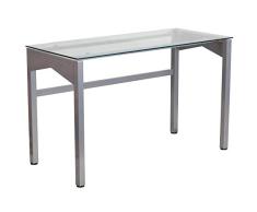 Flash Muebles Escritorio contemporáneo con Transparente de Cristal Templado Superior de Vidrio, Metal, Transparente/Plateado Marco, 129.54 x 63,5 x 10.79 cm