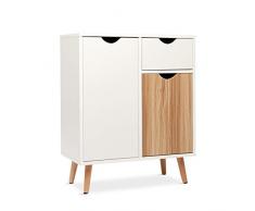 Meerveil Aparador Cocina, Aparadores para Salon, Armario de Almacenamiento, Estilo Nordico, con 2 Puertas 1 Cajón, Adecuado para Salón Pasillo Cocina Comedor Blanco y Roble, 60x 30 x 73cm