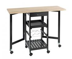 Maximex Carrito de Cocina con Ruedas, Carrito de Servir Enrollable con Paneles Laterales Plegables y Bandeja extraíble, Carrito Compacto con Superficie de Trabajo, cajones y Compartimento para Vino