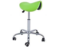 QUIRUMED Taburete Pony 5 Ruedas, Base cromada, Color Verde Pistacho, Tapizado en Polipiel, Regulable en Altura, Ligero, diseño ergonómico, Giratorio, hasta 150 kg