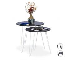 Relaxdays Mesa Auxiliar Redonda, Set 2 Unidades, Mesitas de Centro, DM-Hierro, Ø 40 y 48 cm, Negro