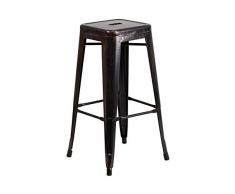 Flash Furniture Muebles Flash Taburete de Bar Colorido de Metal, Acero galvanizado, plástico, Negro-Oro Antiguo, 4 Unidades