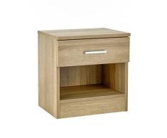 Baroni Home Mesilla de Noche en melamina con cajón y Compartimento, Mueble Multiusos para Dormitorio, Habitación Infantil o Baño, mesita Baja para salón, Roble, 37x30x39 cm