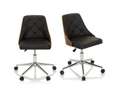 hjh OFFICE 729420A Silla giratoria Juego de 2 CENCA Madera/imitación de Cuero Negro Silla de Oficina de Aspecto Retro