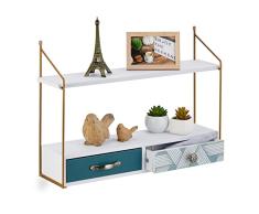 Relaxdays Estantería de Pared con 2 cajones, 2 estantes, MDF y Hierro, 42,5 x 60 x 16,5 cm, Estante Colgante para salón, Multicolor