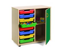 Mobeduc Mueble Infantil Bajo cubetero Armario 700, Haya, Haya y Verde Oscuro, 90x40x76.5 cm