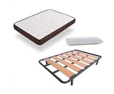 HOGAR24 ES Cama Completa - Colchón Viscobrown Reversible + Somier Lama Ancha + 4 Patas de 32cm + Almohada de Fibra, 120x190 cm