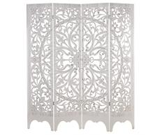 DRW Biombo de 4 Paneles de Madera DM calados en Blanco decape 160x40x2,4cm