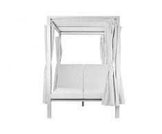 DRW Cama Chill out con Doble toldo Aluminio Blanco y Textil Blanco con Cortinas y colchonetas 148X188X205 cm