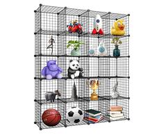 Meerveil Armario Malla de Hierro con 12 Cubos Armario de Almacenaje Ajustable Organizador Multiuso para Libros Zapatos Ropa para Baño Sala de Estar Habitación Infantil (20 Cubos)