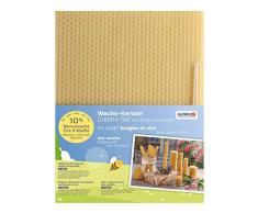 Glorex Set de 3 Placas de Cera de Abeja y parafina Mixtas, Incluye 1 Mecha Encerada, para la fabricación de Velas de Panal, Amarillo, Talla única