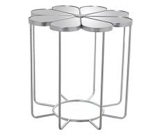 DRW Mesa Auxiliar con Forma de Flor en Metal y Espejo en Plateado 63x61cm