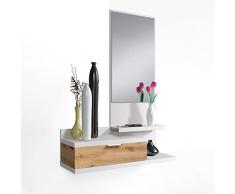 Habitdesign Recibidor con Cajon y Espejo, Mueble de Entrada, Modelo Dahlia, Color Blanco Artik y Roble Nodi, Medidas: 81 cm (Ancho) x 116 cm (Alto) x 29 cm (Fondo)