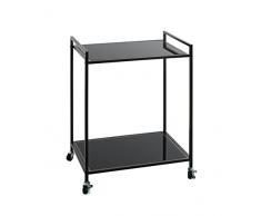 Haku Möbel Mesa Auxiliar sobre Ruedas, Metal Vidrio Templado, Negro, T 36 x B 50 x H 69 cm