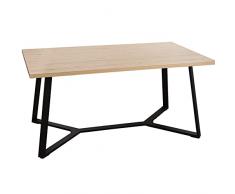 DRW Mesa de Comedor de Madera Natural y Metal en Natural y Negro 160x90x75cm, Grosor Tab. 3,2cm