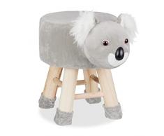 Relaxdays Taburete Infantil Animal Forma de Koala con Funda Extraíble, Madera, 34,5 x 28 cm