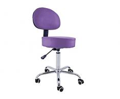 QUIRUMED Taburete con Respaldo, Base cromada, 5 Ruedas y elevación a Gas, Color Morado, Estructura metálica, Polipiel, Relleno Alta Densidad, Altura Regulable, hasta 150 kg