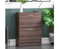 Home Discount Armario con 2 cajones para organizar y almacenar Zapatos, de la Marca Zapatero de Madera de Nogal con Dos cajones