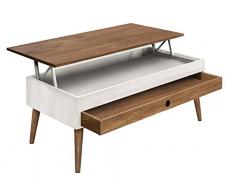 HOGAR24 ES - Alice -Mesa Centro Elevable Madera Maciza con Cajón Deslizante, Acabado Color Blanco y Encerado. Medidas: 100x50x47 cm