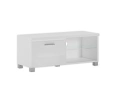 Skraut Home | Mueble Modular TV para Salón | 42 x 100 x 40 cm | Sistema de Iluminación LED Integrado | Indicado para TV de 32/40/43 | Puerta con Tirador | Estante de Cristal