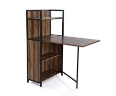 Versa Blumenau Mesa de Comedor con Estantería para Cocina, Terraza, Jardín o Comedor, Encimera Plegable, Medidas (Al x L x An) 120 x 30 x 62 cm, Madera, PVC y Metal, Color Marrón y Negro
