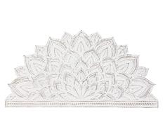 DRW Cabecero de Cama de 160 cm Mandala Tallado semicirculo de Madera Blanco decape 220x86x84 cm