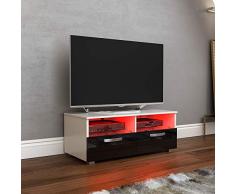 Vida Designs Vogue-Mueble de TV LED con 2 cajones (MDF), Color Blanco y Negro, 2 Drawer