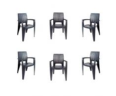 CREVICOSTA QUALITY MARK MARCAS DE CALIDAD Set 6 Sillas Caribe. Mueble terraza jardín| imitación ratán| Interior y Exterior| mobiliario Camping| Patio| balcón| Picnic| Outdoor (Antracita)