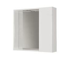 Mama Store Espejo de baño con Compartimento de Almacenamiento y luz LED – Blanco Brillante Lacado, Madera, L.60 CM X P. 16 CM X H.60 CM